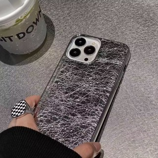 Mạ Điện Bạc Đen Kẻ Sọc Nứt Họa Tiết Da PU Ốp Lưng Điện Thoại iPhone 17Promax 17Air 16Promax 12 13 14 15 Pro Max Chống Sốc Nam Nữ Vỏ Di Động