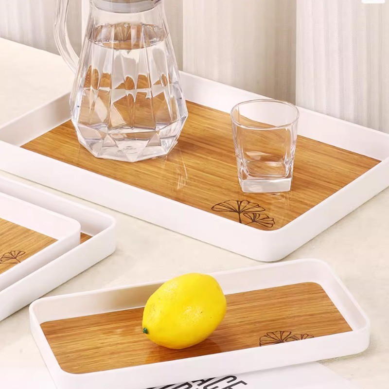[H & L] 1 / 2 CÁI - Khay phục vụ hạt gỗ bằng nhựa, Thiết kế đa năng nhẹ cho cà phê trà trái cây, Dễ dàng làm sạch bền bỉ, Sử dụng quán cà phê tại nhà khách sạn