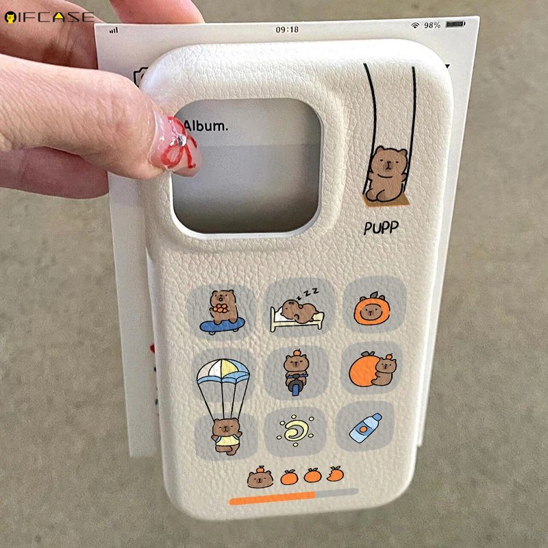 Dành Cho Vivo S30 X200 Pro Mini FE X100 X100s X90 X90s X80 X70 X60 Ốp Điện Thoại Dễ Thương Capybara Cam Hoạt Hình Ngộ nghĩnh Capibala Cuộc Sống Hàng Ngày Da PU Kết Cấu Lychee Vỏ Mềm