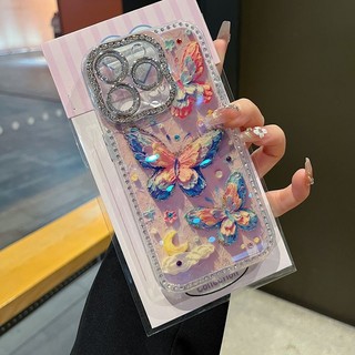 Phim Bảo Vệ Ống Kính Kim Cương Bướm Đám Mây Ngôi Sao Ốp Lưng Điện Thoại iPhone 17Promax 17Pro 16Promax 12 13 14 15 Pro Max Chống Sốc Nữ Điện Thoại Di Động