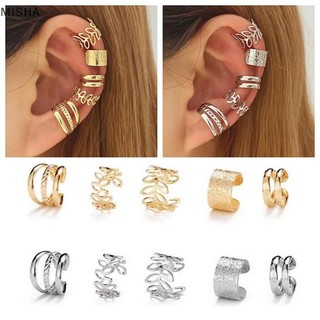Misa 5 Cái / bộ Đơn Giản Cá Tính Vòng Đeo Tai Hợp Kim Trang Sức Cổ Điển Phụ Kiện Tai Cho Nữ Mặc Dự Tiệc Hàng Ngày