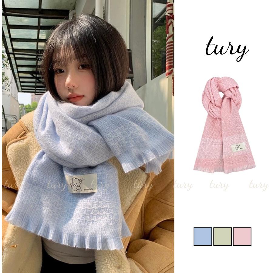 Khăn Quàng Cổ Len Unisex Nam Nữ - Tury - Khăn Len Choàng Cổ Phối Tag Gấu - LN154