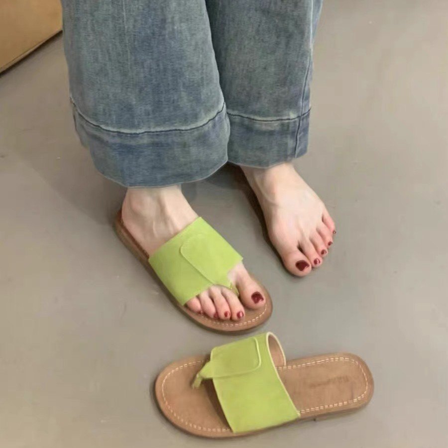 Dép xỏ ngón cổ điển thông thường dành cho nữ, Dép đế mềm đế bệt La Mã để mặc ngoài trời