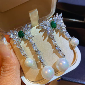 Thời Trang Hàn Quốc Tinh Tế Sang Trọng Zircon Tua Rua Ngọc Trai Dài Bông Tai Thanh Lịch Bán Buôn