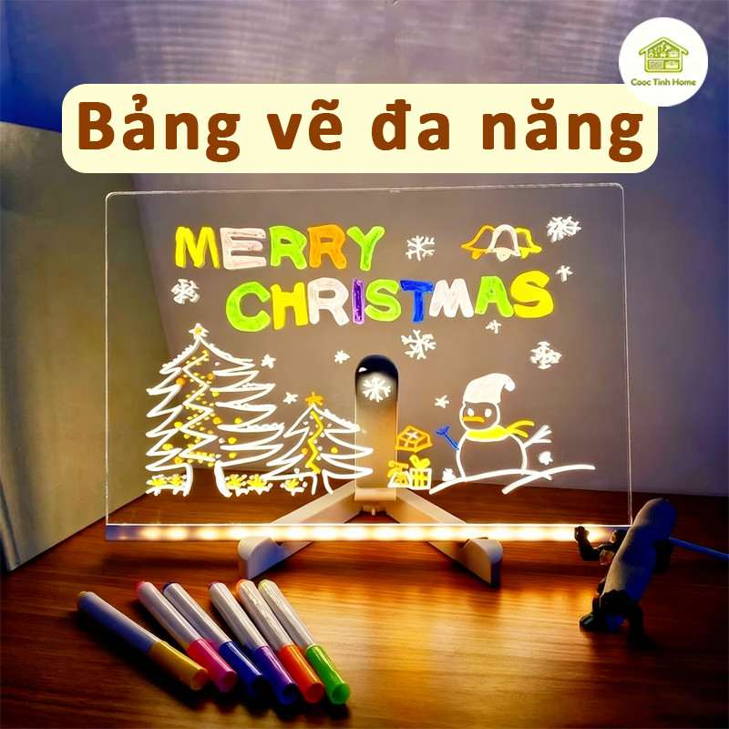Bảng Ghi Chú Acrylic Trong Suốt Có Đèn LED – Bảng Note Trang Trí Bàn Làm Việc, Tẩy Xóa Dễ Dàng