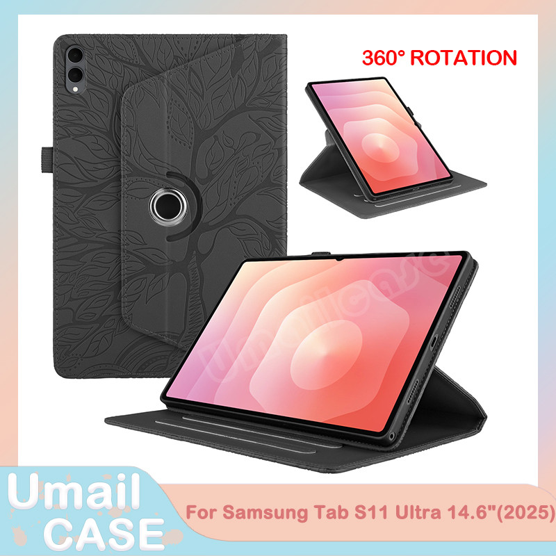 Dành Cho Samsung Tab S11 Ultra 14.6 "2025 360 ° Ốp điện thoại TPU mềm xoay bằng da PU