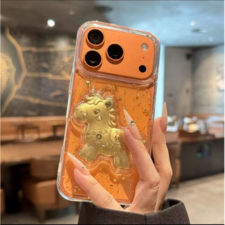 3D Ngựa Vàng Nhận Tiền Ngay Bây Giờ Lấp Lánh Sequin Trong Suốt Ốp Lưng Điện Thoại iPhone 17Promax 17Pro 17Air 12 13 14 15 16 Pro Max 11 15Plus Chống Sốc Nam Nữ Vỏ Di Động