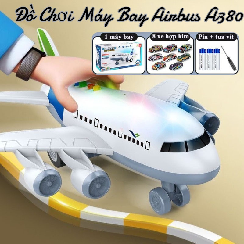Đồ Chơi Máy Bay Airbus A380, Chất Liệu Nhựa ABS An Toàn, Đèn LED Phát Sáng, Chịu Va Đập, Cho Bé 3-15 Tuổi