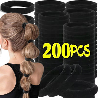 50 / 100 / 200 Chiếc Dây Buộc Tóc Co Giãn Cao Cho Nữ - Dây Buộc Tóc Liền Mạch Màu Đen Đuôi Ngựa Giá Đỡ