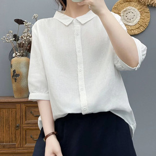 Áo sơ mi nữ 100% cotton cao cấp, mỏng nhẹ, ren hè, phong cách đa năng, dáng rộng 5/4