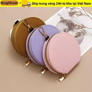 Ví đựng tiền xu SNUGHOUSE, Da PU có dây chuyền Ví tròn, Dây kéo phong cách Hàn Quốc Hộp đựng thẻ màu trơn dành cho nữ Cô gái