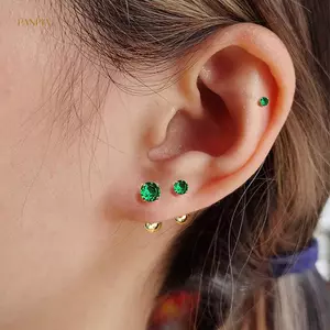 PNPIA- 1 Đôi Bông Tai Tragus Màu Xanh Lá Cây Tròn Nhỏ Stud Lobe Xuyên Sụn Stud Xoắn Trang Sức Cz Barbell Khuyên Tai