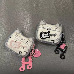 Hộp đựng tai nghe mèo con đàn Guitar có sẵn Thích hợp cho hoạt hình thế hệ thứ 3 Airpodpro Thích hợp cho hộp đựng tai nghe Airpods4 Bao gồm tất cả chống va chạm chống va chạm chống va chạm