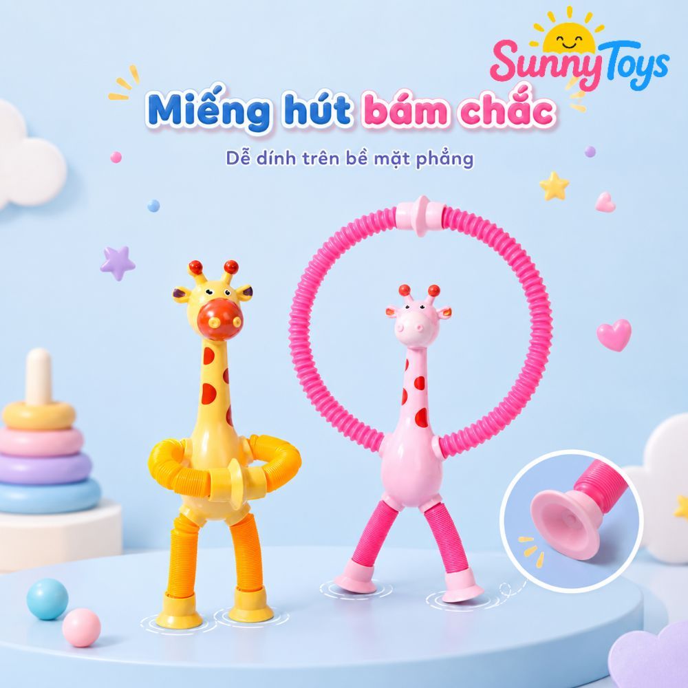 Bộ Hươu Cao Cổ Lò Xo 4 Con SunnyToys - Kéo Giãn, Phát Sáng LED Cho Bé Vui Chơi