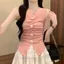 Áo Vest không tay hoa ba chiều phong cách mới dệt kim xẻ li Hot Girl Áo eo hẹp ngọt ngào