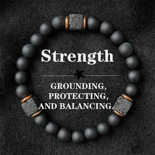 [Ktp] Vòng đeo tay hạt đá nham thạch mã não đen 8mm có thể điều chỉnh đàn hồi cho nam trang sức quyến rũ