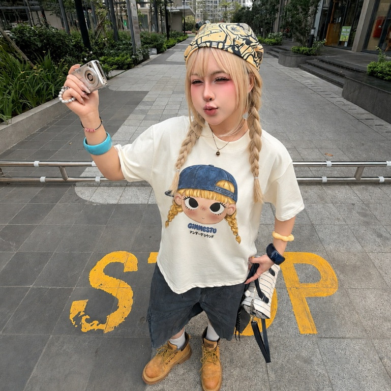 （Giao hàng 24h）Angela Áo Thun Boxy Angela - ChiBi Girl - Premium Cotton 220gsm Cotton 2 Chiều - GMBX50