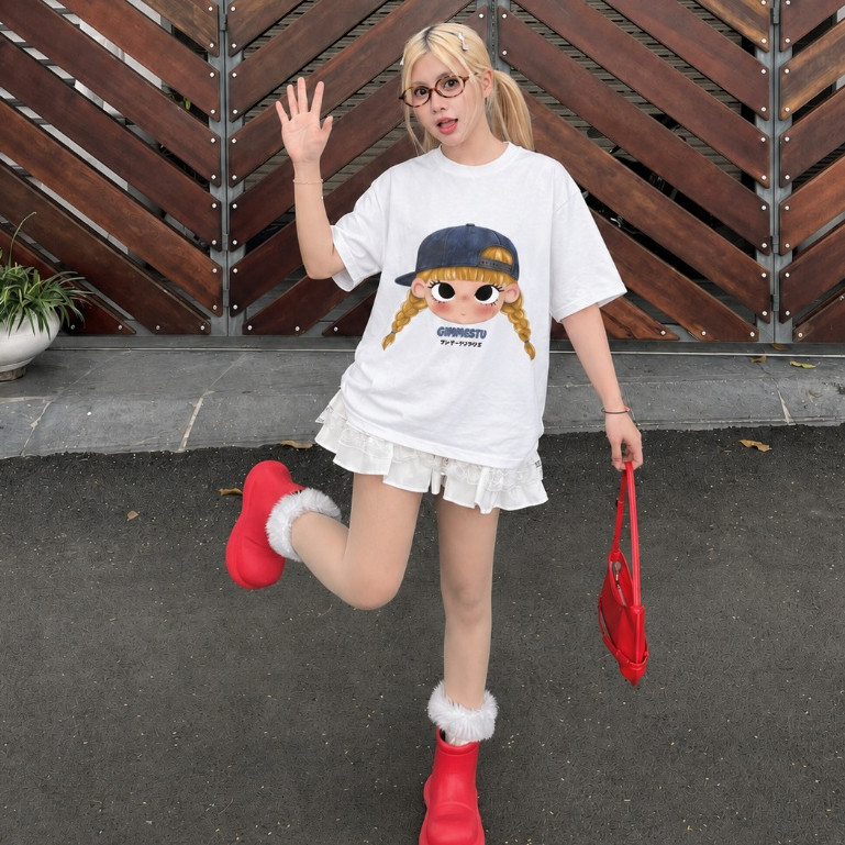 （Giao hàng 24h）Angela Áo Thun Boxy Angela - ChiBi Girl - Premium Cotton 220gsm Cotton 2 Chiều - GMBX50