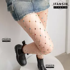 Quần lưới cá IFANSIN, Quần lưới Sheer Fishnet, Hợp thời trang Ngôi sao giọng đầy màu sắc co giãn vừa vặn Lưới Vớ trang phục câu lạc bộ