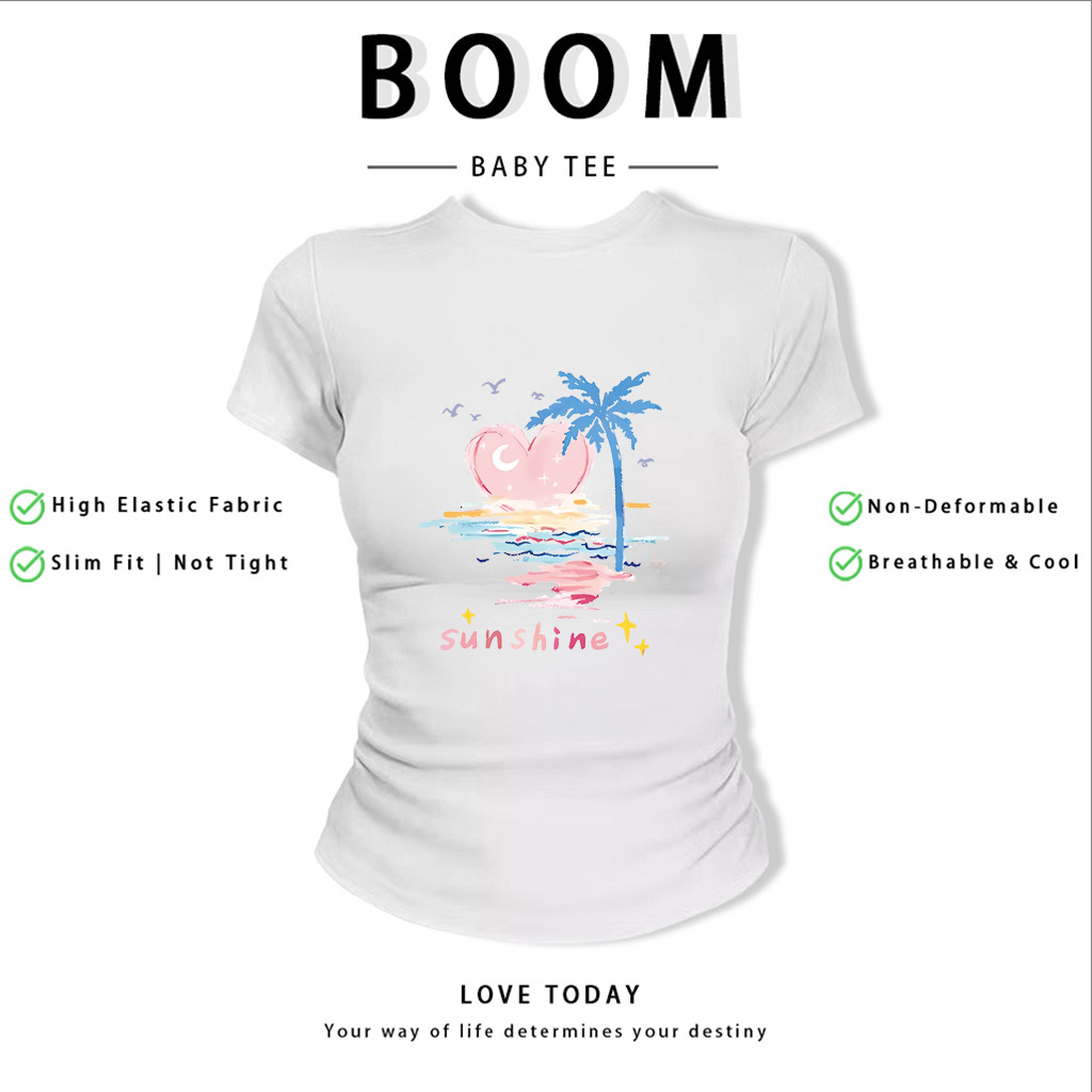 BOOM Áo Baby Tee Nữ Cotton Ôm Body-Áo Thun Ngắn Tay Y2K In Hình PhongCách Mùa Hè, Cổ Tròn Hàng Đầucách hàn quốc phong287