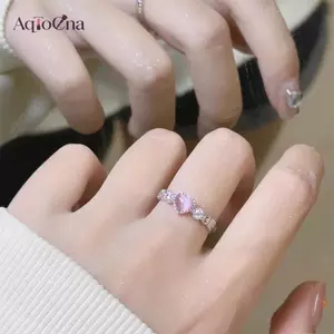 AqToCna Bạc Màu Nhẫn Trái Tim Màu Hồng Opal Sáng Tạo Nhẫn Vintage Thẩm Mỹ Dễ Thương Punk Nhẫn Dành Cho Nữ Quyến Rũ Phụ Kiện Trang Sức AqToCna