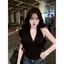 Áo yếm cổ chữ V gợi cảm mùa hè Hot Girl Style Halter Slim-fit Slimer Look Áo không tay có đệm ngực
