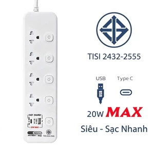 Ổ Cắm Điện Đa Năng Dài 3M 2 3 4 Lỗ Tích Hợp Cổng Sạc USB Type-C Nhựa Chống Cháy ✨Bubblu11.vn✨