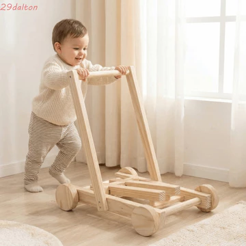 DALTON Xe tập đi bằng gỗ không có nút, Xe đẩy đẩy có bánh xe có thể điều chỉnh độ cao Hỗ trợ đi bộ cho trẻ mới biết đi, An toàn bền bỉ Không độc hại Huấn luyện viên đi bộ cho bé Phát triển Limb