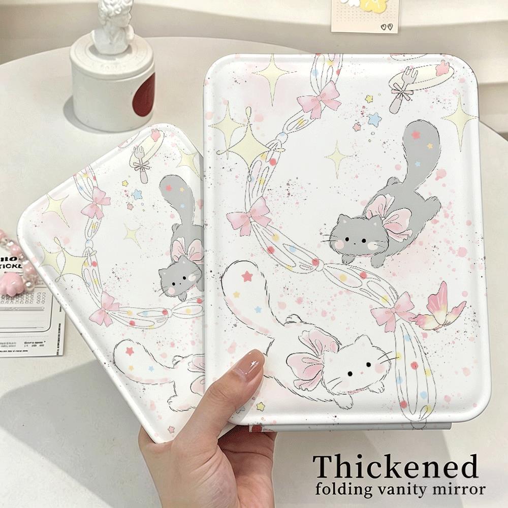 Gương gấp mini trang điểm bỏ túi họa tiết mèo bướm pastel dễ thương gương du lịch