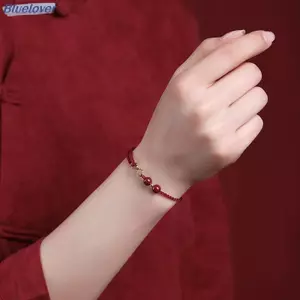 Bluelover Thời Trang Đơn Giản Luy Vòng Tay Dành Cho Nữ Handmade Bện Vô Cực Biểu Tượng Cặp Đôi Vòng Tay Cinnabar Hạt Vòng Tay Quà Tặng Mới