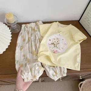 Bé gái () Bộ đồ quần ngắn tay thời trang phong cách mới mùa hè + chống muỗi
