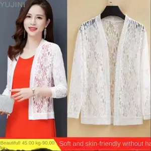 Áo Cardigan nữ mùa hè YUJINI, Áo sơ mi điều hòa ren hoa đi biển, Khăn choàng lưới buộc dây thoáng khí mỏng cho nữ