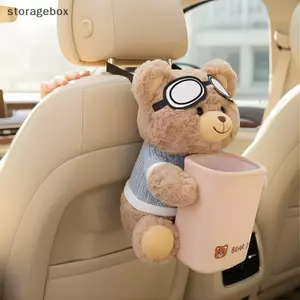 Hộp đựng khăn giấy hình gấu Hộp đựng khăn giấy 2 trong 1 Thùng phụ kiện tựa tay dễ thương cho xe tại nhà Văn phòng tại nhà Giá đỡ đa năng sáng tạo Đẹp
