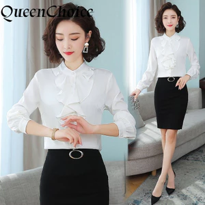 Áo sơ mi nữ dài tay màu trắng trơn nữ công sở nữ OL Work Top Áo sơ mi