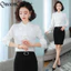 Áo sơ mi nữ dài tay màu trắng trơn nữ công sở nữ OL Work Top Áo sơ mi