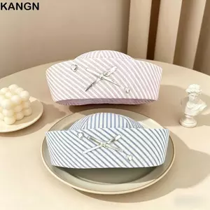 Mũ Thủy Thủ KANGN, Nơ Sọc Thoải Mái Viền Lật Mũ Nồi, Y2K Niche Sọc Thoáng Khí Mũ Thủy Thủ Nữ