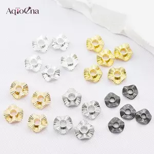 AqToCna 50 Chiếc Kim Loại Baroque Miếng Đệm Hạt Sóng Tròn Phẳng Hạt 6 8 10 Mm Cho DIY Nelace Bông Tai Vòng Tay Phụ Kiện Trang Sức AqToCna