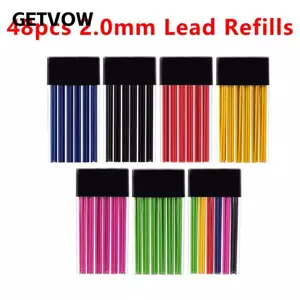 GETVOW 48 cái / hộp Chì chì màu nạp lại, chì bút chì cơ khí có thể thay thế 2.0mm, không nhòe tự động lõi bút chì nghệ thuật & vẽ