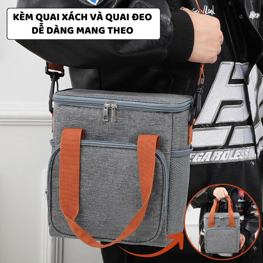 Túi Đựng Hộp Cơm Giữ Nhiệt 3 Lớp Cao Cấp ENODA HOME, Túi Vải Đựng Cơm Văn Phòng Có Quai Đeo Chéo TUICOM010