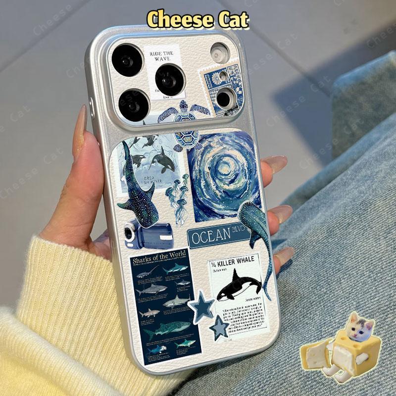 Ốp lưng bảo vệ da cá voi đại dương iPhone cho iPhone 15 13 12 11 14 Plus 16 17 Pro Max XR Xs Max