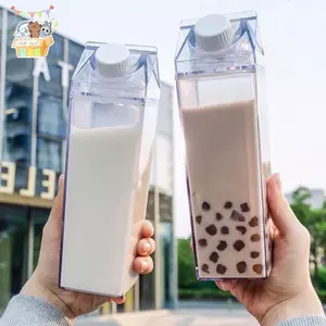 500 / 1000ML Bình Nước Thùng Sữa Vuông Cà Phê Nước ép Trà Sữa Trong Suốt Bảo Quản Sữa Cho Thể Thao Ngoài Trời Cắm Trại Tập Gym ELWW