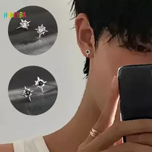 < Honeyba > 1 Đôi Bông Tai Ngôi Sao Zircon Hợp Thời Trang Dành Cho Nam Nữ Cặp Đôi Trắng Cá Tính Hip-hop Bông Tai Dự Tiệc Phụ Kiện Trang Sức Đẹp