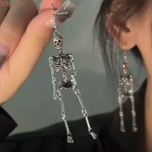 Bông tai Halloween WEETW, Bông tai xương Hip Hop đầu lâu, Hợp kim thẩm mỹ Gothic Rỗng ra giả Bông tai xương người