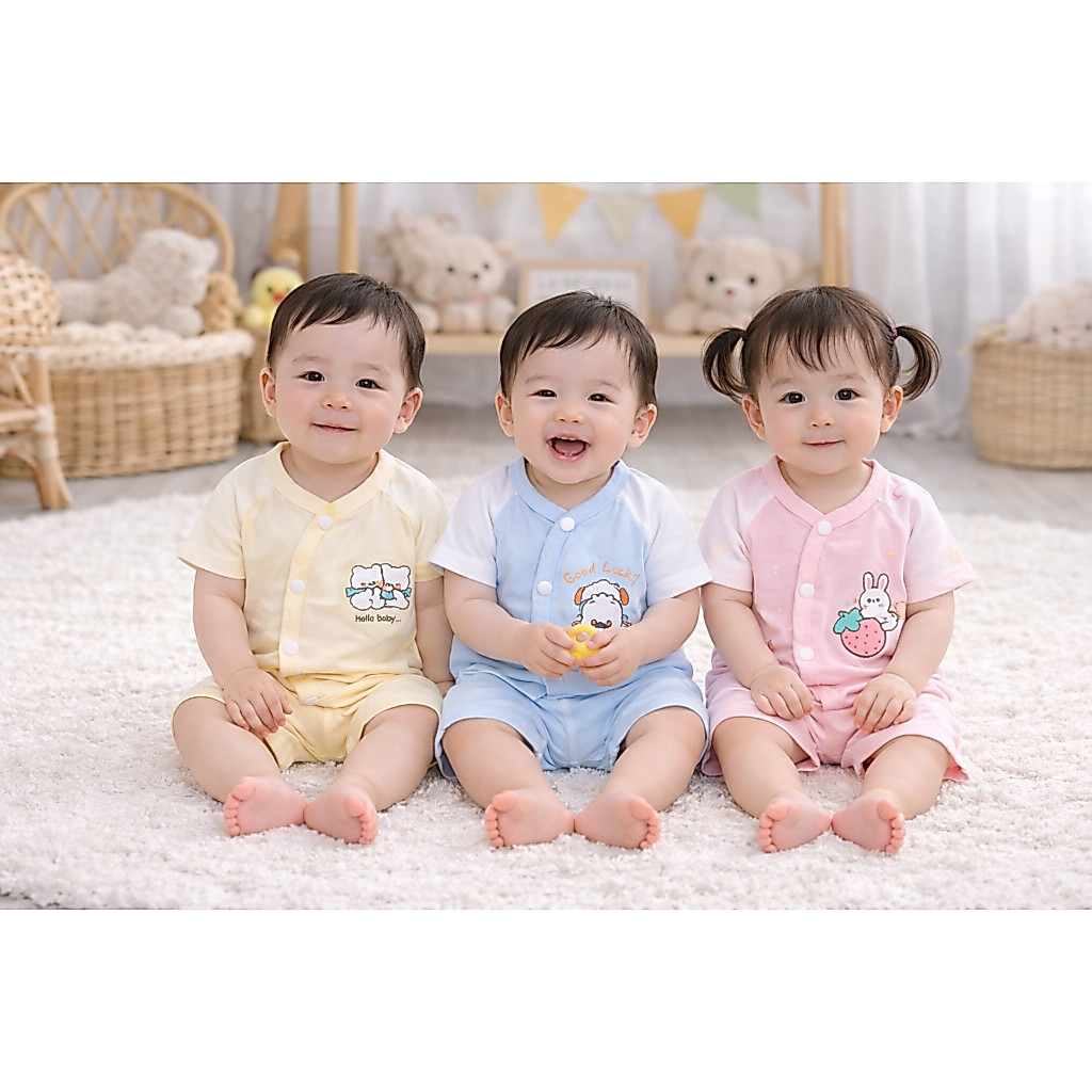 ( LPCT 13 Mềm Mát, Chất PETIT, Rẻ) Bộ Cộc Tay Thun Lạnh Sơ Sinh Cài Chéo Cho Bé Yêu Từ 0-9kg