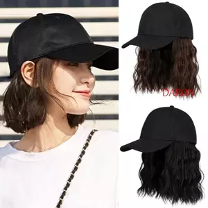 DARON Mũ Bóng Chày Bob Tóc Giả, Thời Trang Trung Bình Dài Đen Mũ Bóng Chày Tóc Giả, Mát Có Thể Điều Chỉnh Hip Hop Phần Mở Rộng Tóc Xoăn Tóc Ngoài Trời