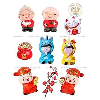 [Combo 3] Tổng Hợp Mô Hình Trang Trí Bánh Tết 2026, Em bé Ngựa, Mèo Thần Tài, Ông Bà- Trang trí bánh kem, tháp tết