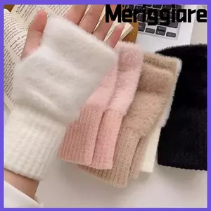 Găng Tay Nửa Ngón MERIGGIARE, Găng Tay Dệt Kim Sang Trọng Lông Cừu Mềm, Găng Tay Cổ Tay Màu Trơn Sang Trọng Thu Đông
