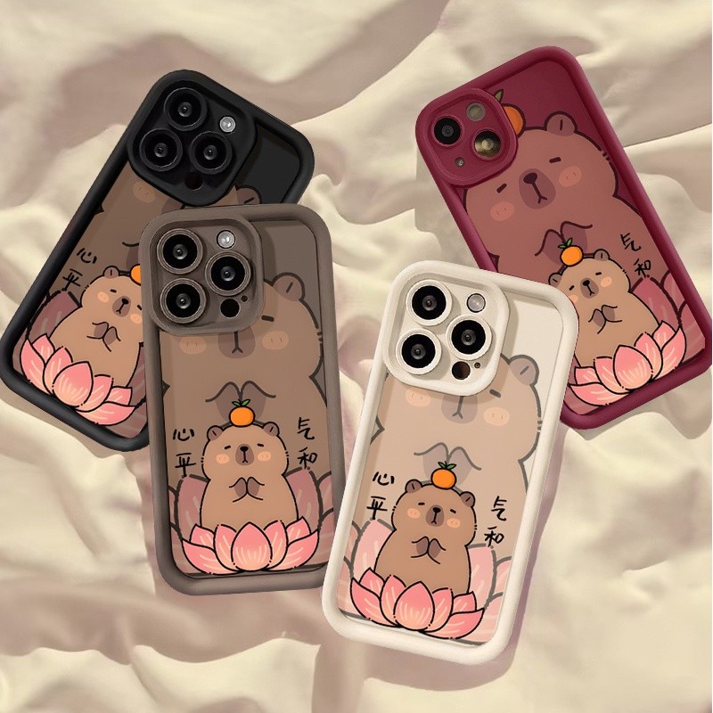 Phim Hoạt Hình Thiền Capybara Ốp Lưng Điện Thoại IPhone 17 16 15 14 13 12 11 Pro Max Plus 16E Dễ Thương Màu Chắc Chắn Bảo Vệ Camera Mềm Silicon Thời Trang