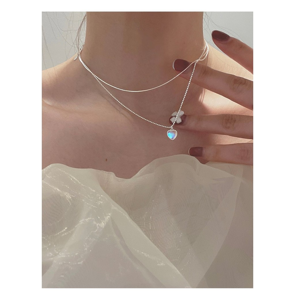 Vòng cổ hai lớp bằng bạc nguyên chất Aurora Heart
