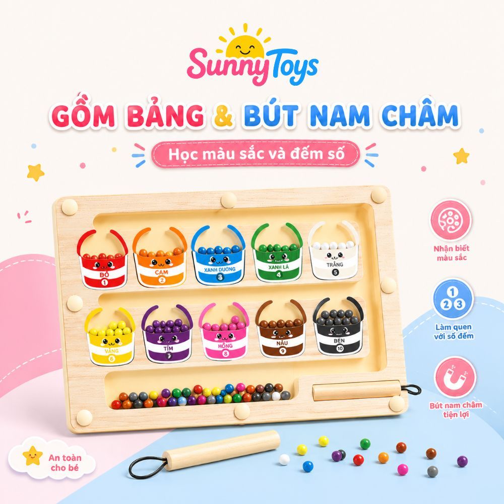 Bộ Ghép Hình Gỗ Montessori SunnyToys - Bé Xếp Khối, Phân Loại Màu Sắc Và Hình Dạng